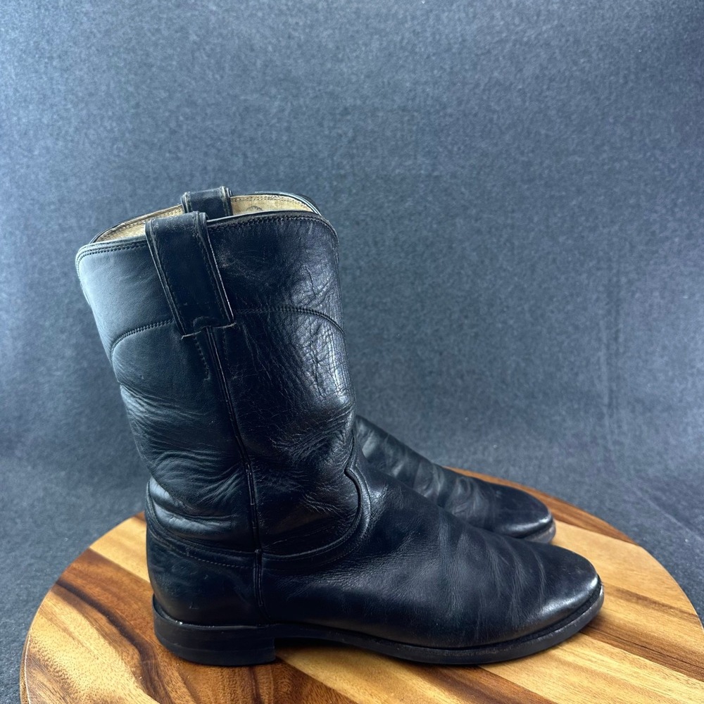Justin Classic Black Leather Roper Style 3133 Cowboy Boots Mens Sz 8D Vibram